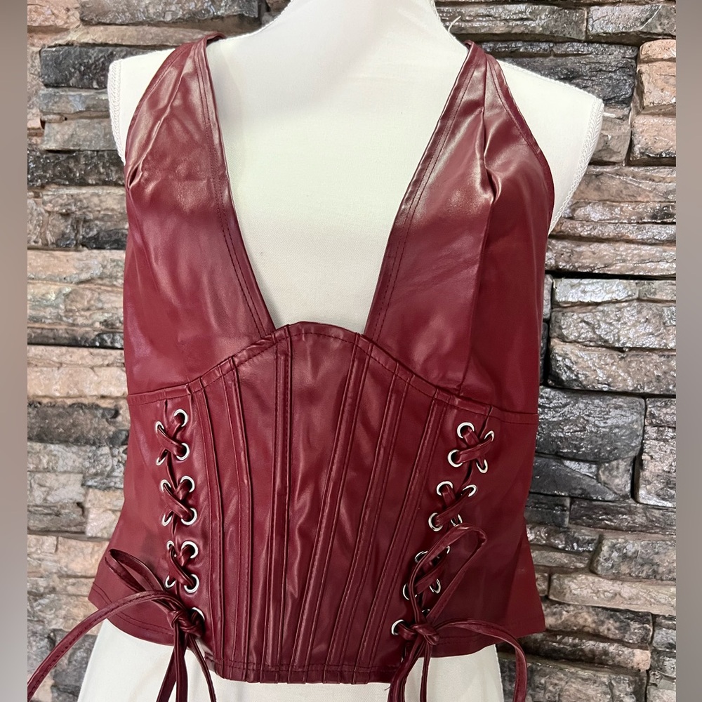 SHEIN Burgundy Lace-Up Corset Top - Picture 3 of 11